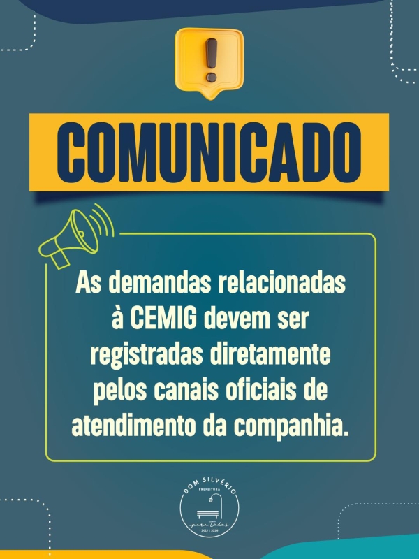 CIDAD&Atilde;O SILVERIENSE: REGISTRE SUAS DEMANDAS DA CEMIG NOS CANAIS OFICIAIS