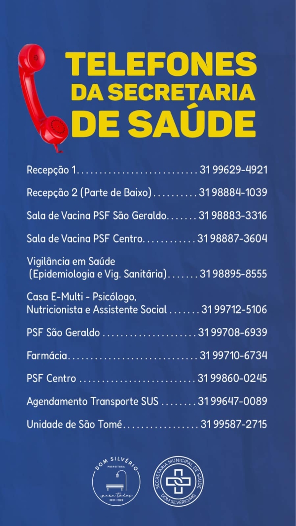 TELEFONES DA SECRETARIA MUICIPAL DE SAÚDE