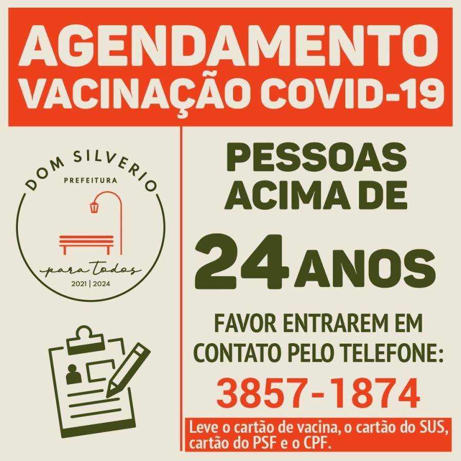 Agendamento vacinação Covid-19 - Pessoas acima de 24 anos