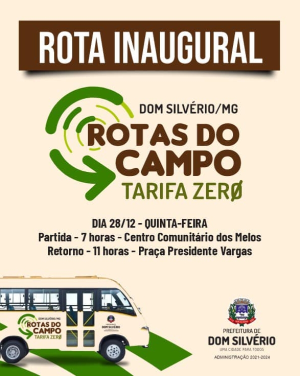 PREFEITURA ANUNCIA ROTA INAUGURAL DO PROJETO &quot;ROTAS DO CAMPO - TARIFA ZERO&quot;