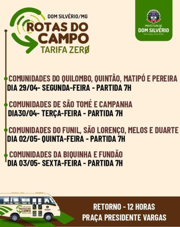 ROTA DO CAMPO ENTRE 29/04 A 02/05