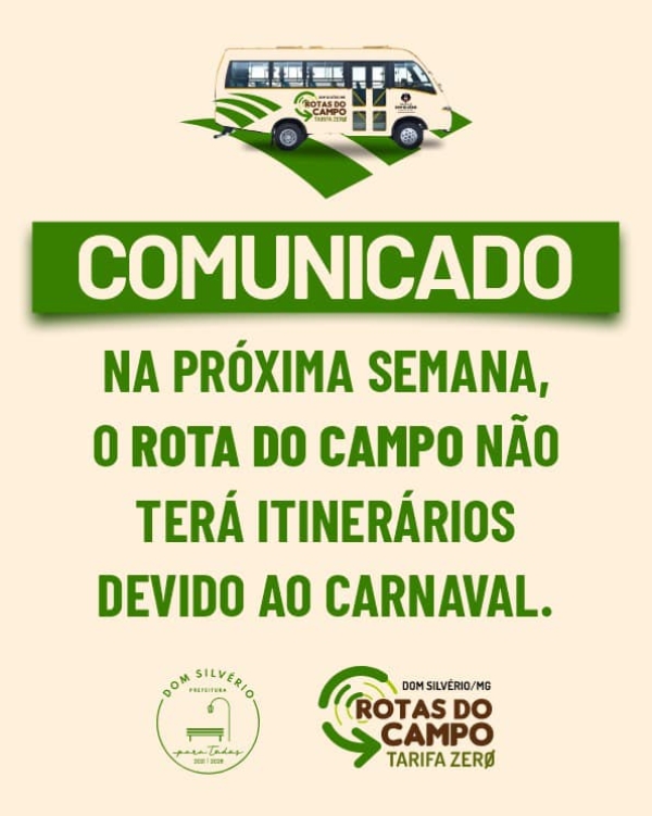 COMUNICADO ROTA DO CAMPO PARA SEMANA DO CARNAVAL