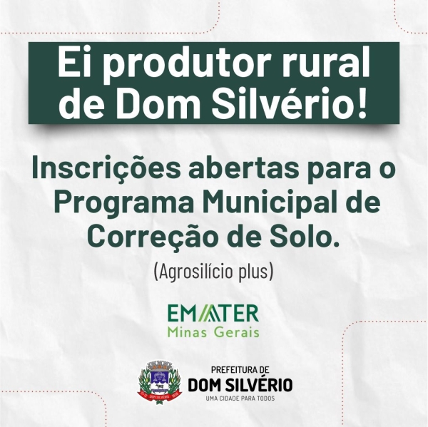 ESTÃO ABERTAS AS INSCRIÇÕES PARA O PROGRAMA MUNICIPAL DE CORREÇÃO DO SOLO