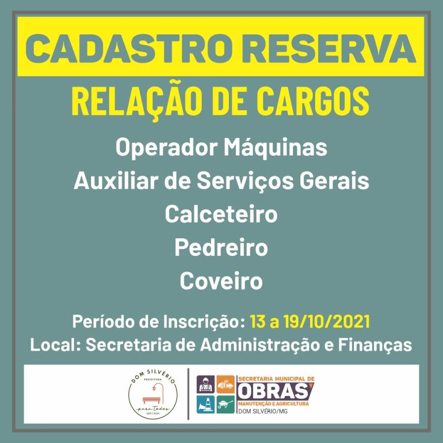 Cadastro Reserva - Secretaria de Obras, Manutenção e Agricultura