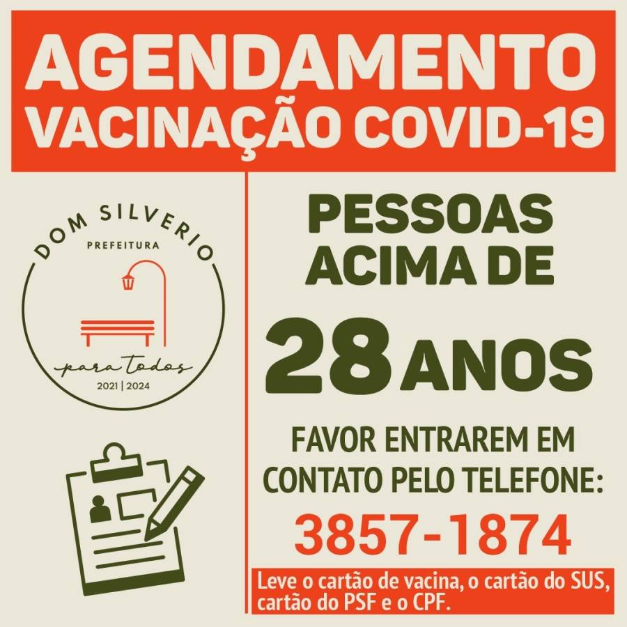Agendamento vacinação Covid-19 - Pessoas acima de 28 anos