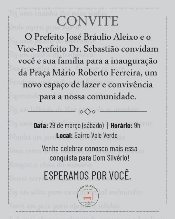 ENTREGA DA PRAÇA MÁRIO ROBERTO FERREIRA: UM NOVO ESPAÇO DE LAZER E CONVIVÊNCIA NO BAIRRO VALE VERDE
