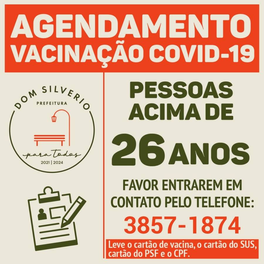 Agendamento vacinação Covid-19 - Pessoas acima de 26 anos