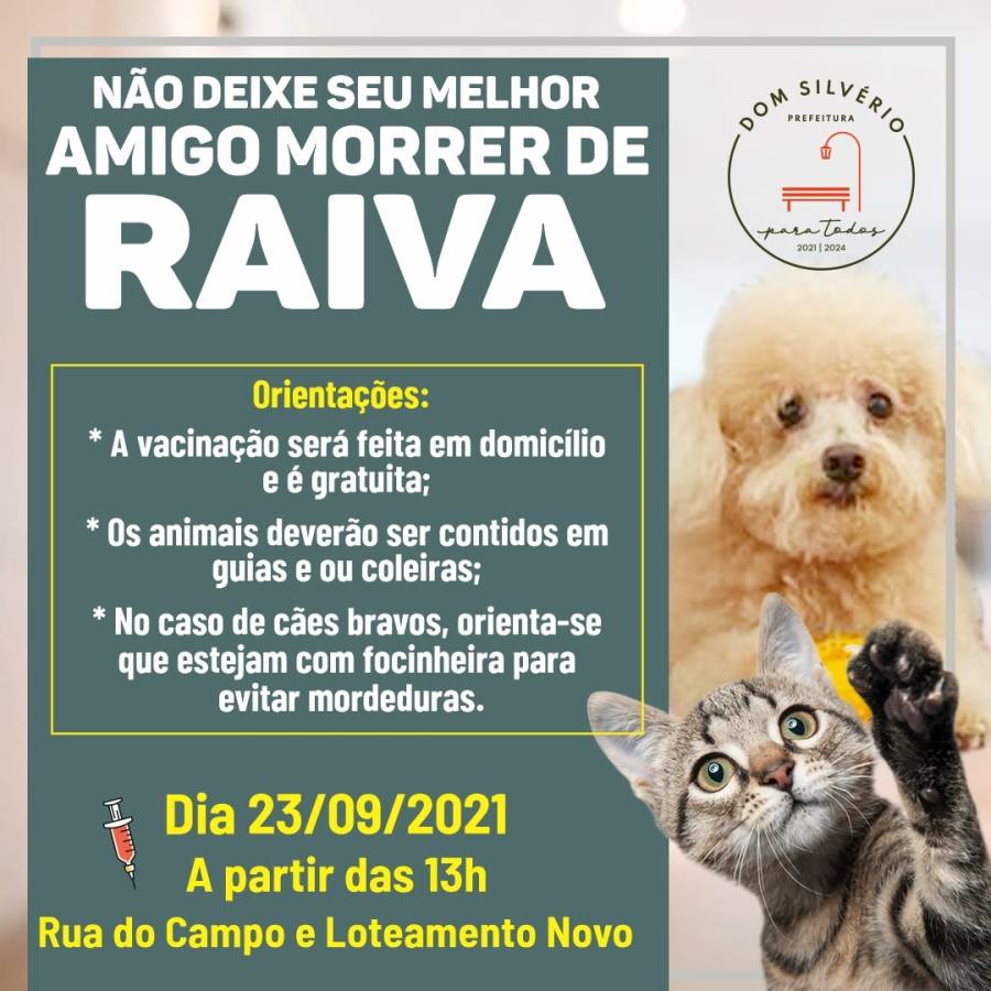 Vacinação contra raiva - Atenção Rua do Campo e Loteamento Novo