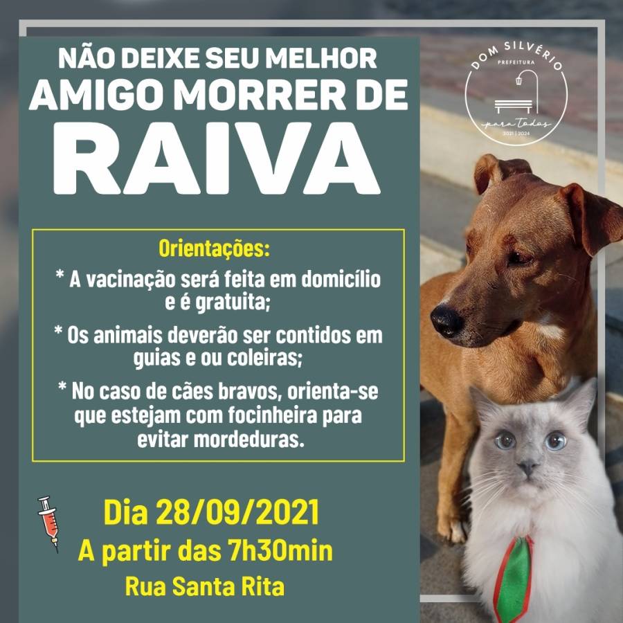 Vacinação contra raiva - Atenção moradores da Rua Santa Rita