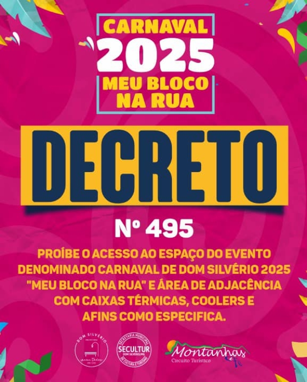 AVISO IMPORTANTE: PROIBIÇÃO DE CAIXAS TÉRMICAS E COOLERS NO CARNAVAL DE DOM SILVÉRIO 2025