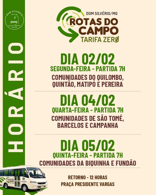 ROTA DO CAMPO EM DOM SILV&Eacute;RIO &ndash; TRANSPORTE GRATUITO PARA AS COMUNIDADES RURAIS!